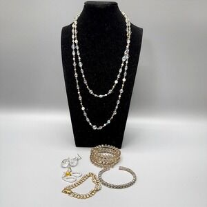 Clear Crystal Rhinestone Jewelry Lot 6pc Necklaces Bracelets Earrings READ